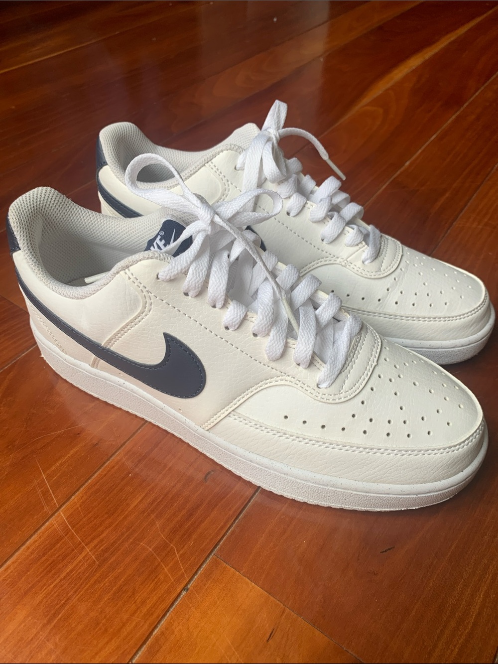 *Brand New* Nike Men’s White Sneakers with Navy Swoosh